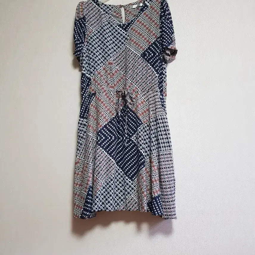 [BUNJANG] Pattern Midi Dress with Waist String / 시원한 패턴원피스
