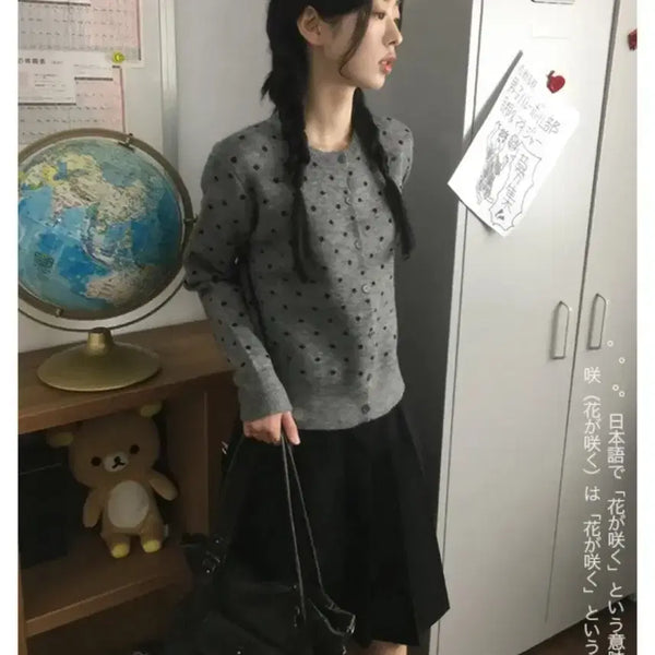 [BUNJANG] Gray Dot Knit Cardigan / 그레이 도트 니트 가디건