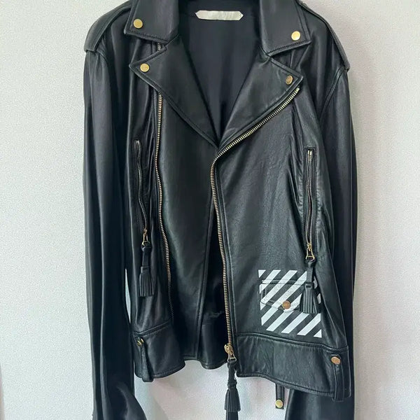 [BUNJANG] Off-White Diagram Leather Rider Jacket / 오프화이트 다이어그램 가죽 라이더 자켓