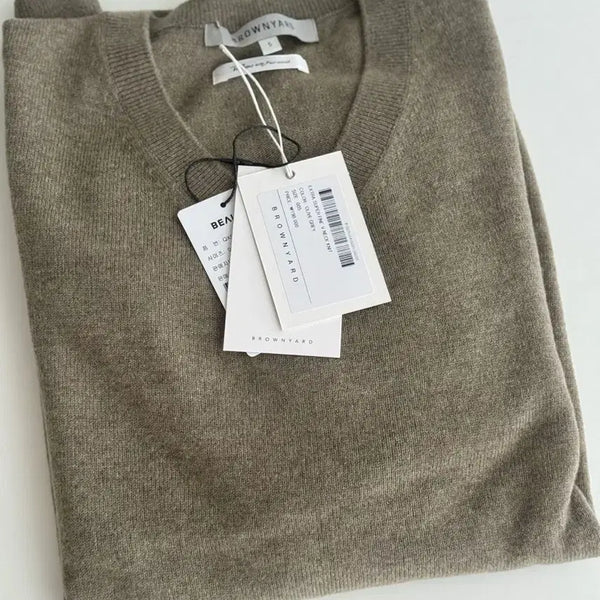 [BUNJANG] Brown Yak V-Neck Knit Olive Grey / [5] 브라운야드 브이넥 니트 올리브그레이
