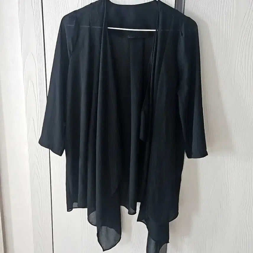 [BUNJANG] Black Chiffon Long Cardigan / 블랙 쉬폰 언발런스 가디건