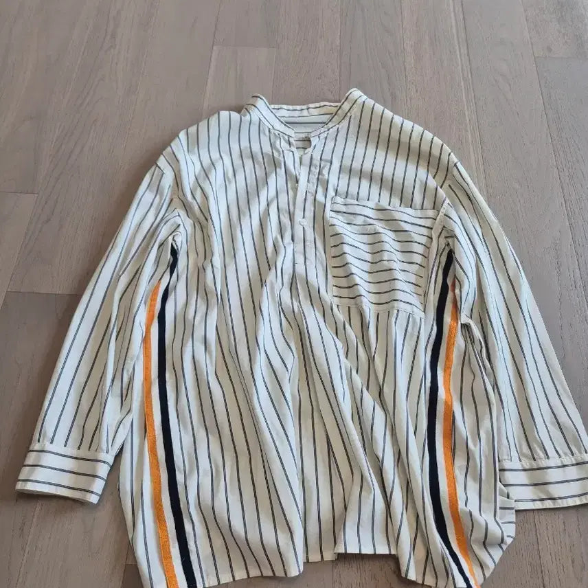 [BUNJANG] System Homme White Stripe Oversized Fit Shirt / 시스템옴므 화이트 스트라이프 오버핏셔츠