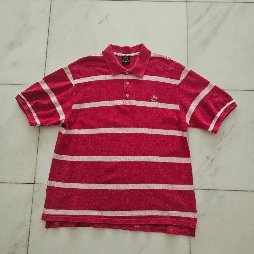 [BUNJANG] ELEMENT Hot Pink Stripe Short Sleeve Polo Shirt / 빈티지 ELEMENT 핫핑크 스트라이프 반팔 카라티 / 빈티지 정리