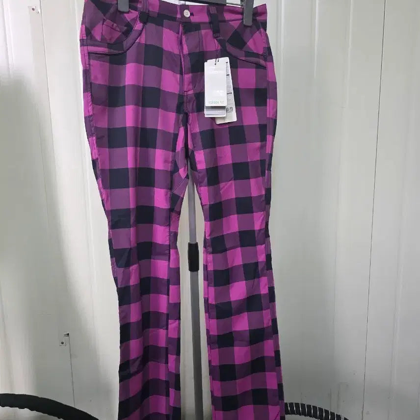 [BUNJANG] Adidas Red Pink Black Checkered Men's Pants / 아디다스 레드핑크 블랙 체크 남성 바지