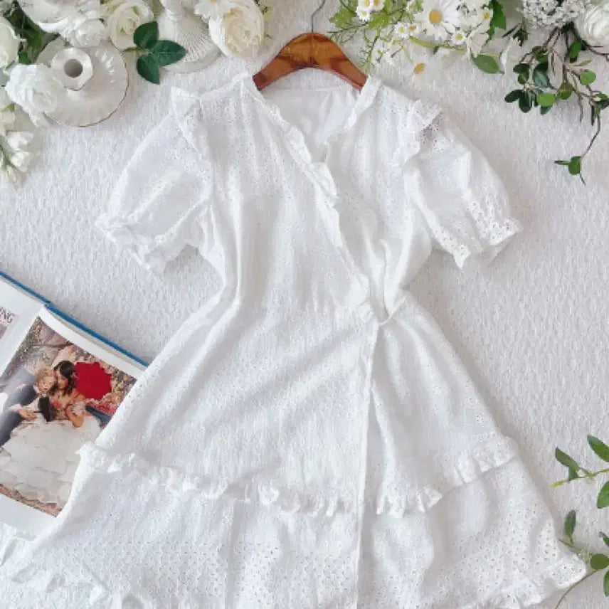 [BUNJANG] Ddalgi Jam Project White Cotton Lace Mini Dress / [미사용] 딸기쨈프로젝트 화이트 코튼 레이스 미니 원피스