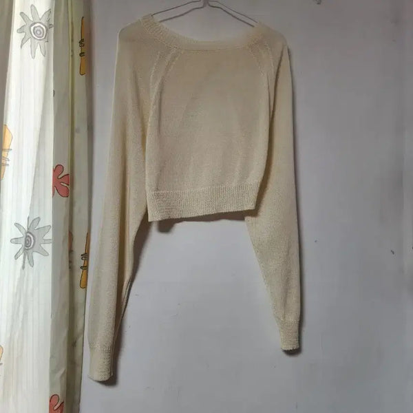 [BUNJANG] Ivory Cropped Knit Top with Open Back / 아이보리 크롭 등 오픈 섹시한 니트 긴팔 F