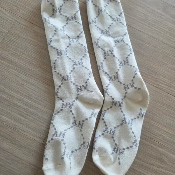 [BUNJANG] MLB Patterned Socks Ivory / Mlb 패턴 양말 아이보리 스타킹