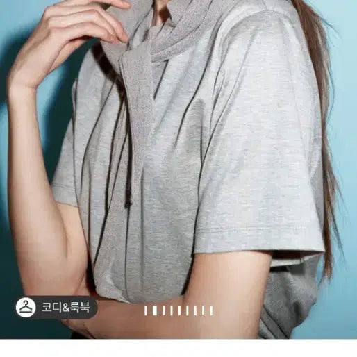 [BUNJANG] OBZEE Gray Round Neck T-Shirt + Scarf Set / OBZEE 회색라운드넥 티셔츠 + 스카프