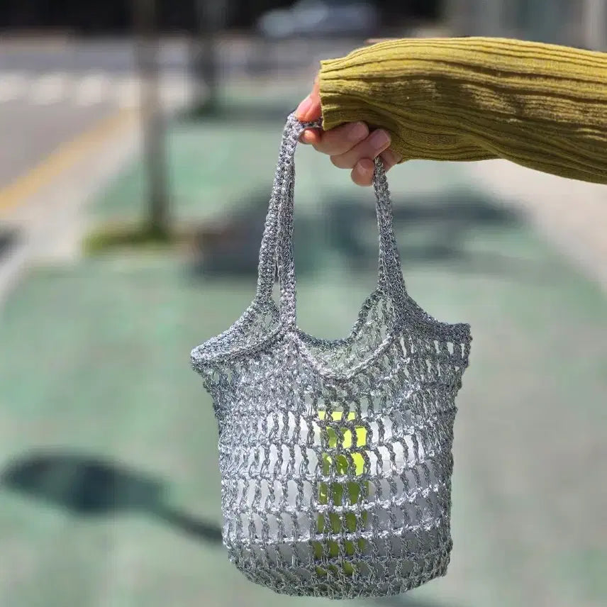 [BUNJANG] Mini Metallic Silver Net Bag / 미니 메탈릭 실버 네트백
