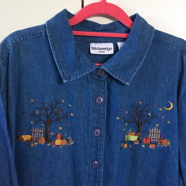[BUNJANG] Vintage Embroidered Denim Shirt / 빈티지 자수 데님셔츠