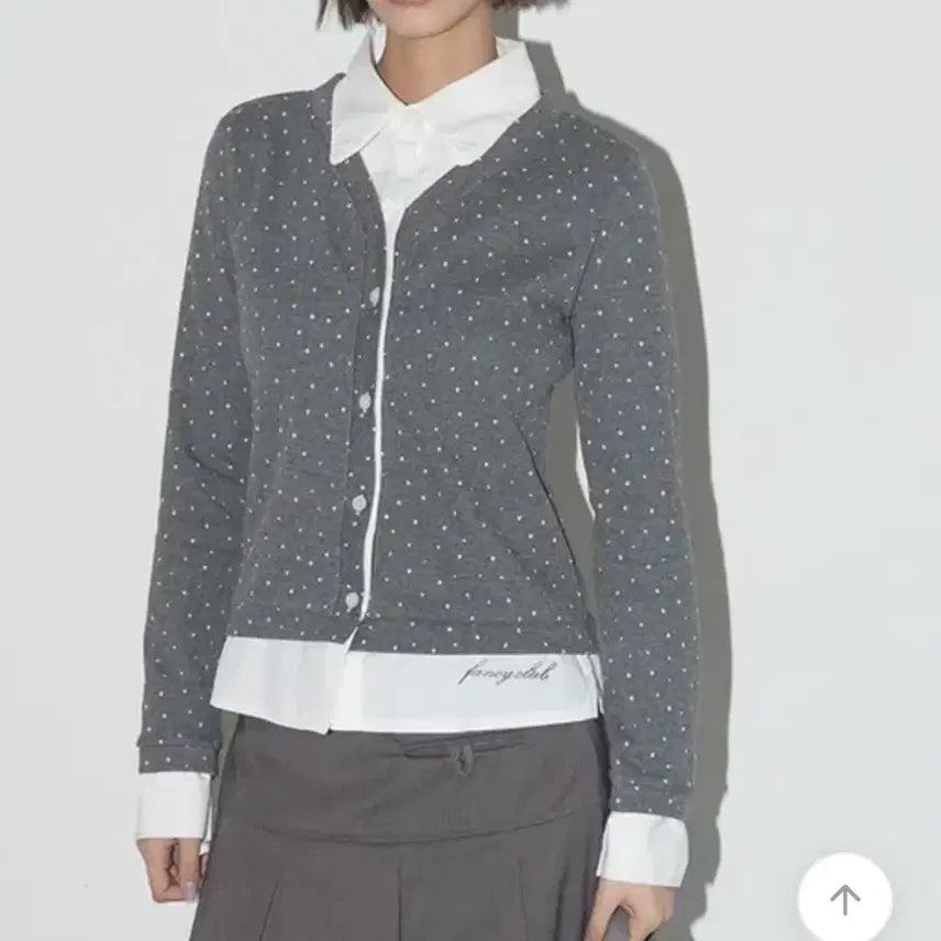 [BUNJANG] Fancy Club Frill Layered Cardigan (DOT) / 팬시클럽 프릴 셔츠 레이어드 가디건 (DOT)
