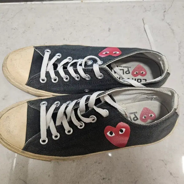 [BUNJANG] Comme des Garçons Converse Heart Low-Top Sneakers Black / 꼼데 컨버스 블랙 스니커즈 하트 로우 잭퍼셀