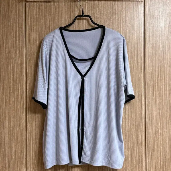 [BUNJANG] Colorblock Cardigan and Camisole Set / 배색 가디건 나시 세트