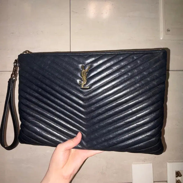 [BUNJANG] Saint Laurent Black Leather Clutch Bag / 입생로랑 클러치백(정품) 빅사이즈