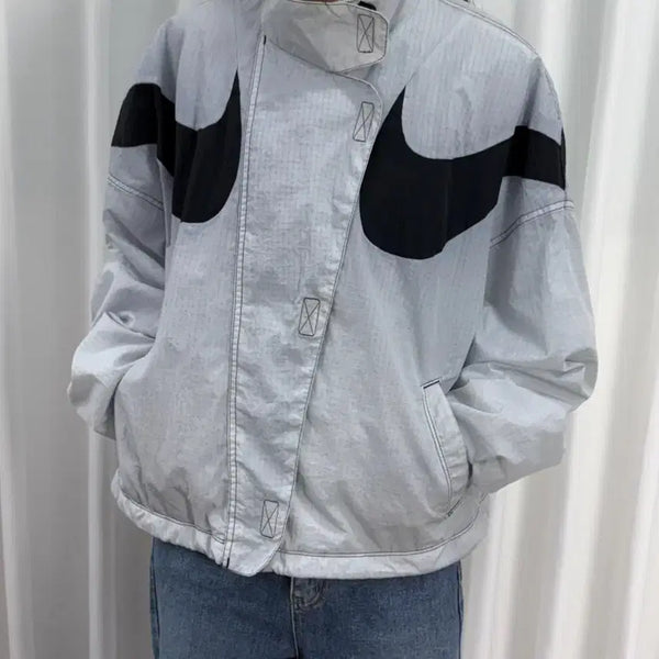 [BUNJANG] Nike Repel Woven Double Swoosh Cropped Windbreaker Jacket / [L]나이키 리펠 우븐 더블스우시 크롭 바람막이