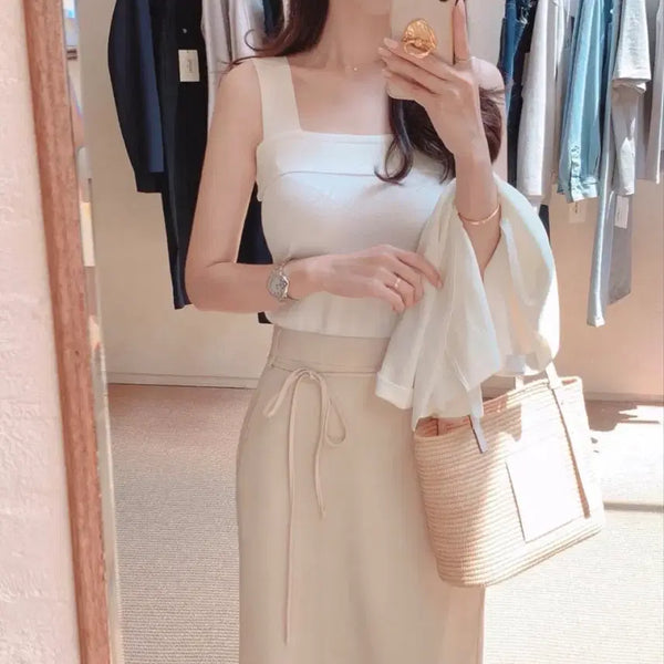 [BUNJANG] Urban & Woman Plain Square Knit Top Ivory / 도시그리고여자 플레인 스퀘어 니트 탑 아이보리