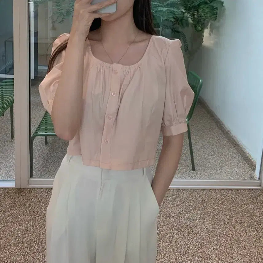 [BUNJANG] Cropped Blouse / 크롭 블라우스