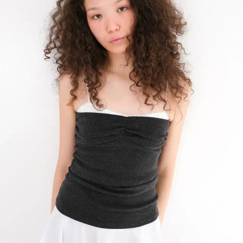 [BUNJANG] Losesleepover Layered Soft Knit Camisole Charcoal / (새상품) 루즈슬립오버 레이어드소프트니트캐미솔 차콜