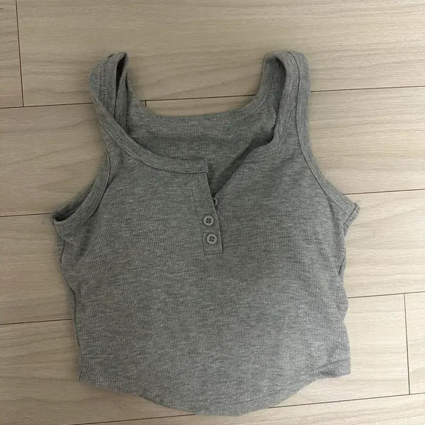[BUNJANG] Ribbed Button Detail Grey Sleeveless Top / 그레이 나시 팝니다
