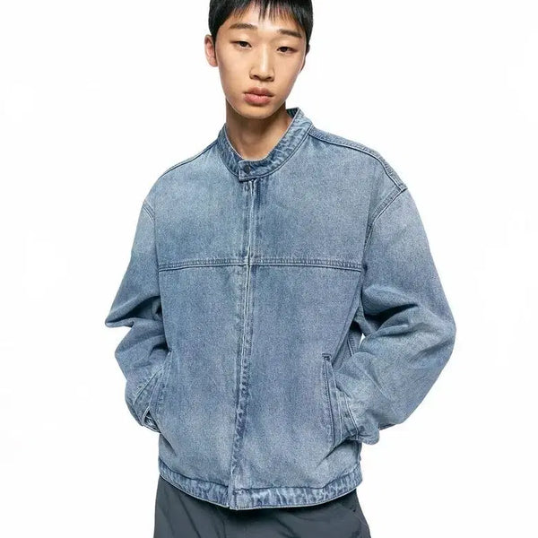 [BUNJANG] Insilence Brushed Denim Racer Jacket Blue / 인사일런스 브러시드 데님 레이서 자켓 BLUE