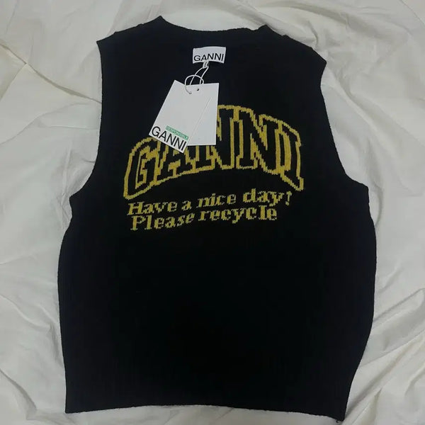 [BUNJANG] GANNI Knit Vest Black Yellow / 가니 조끼 새상품