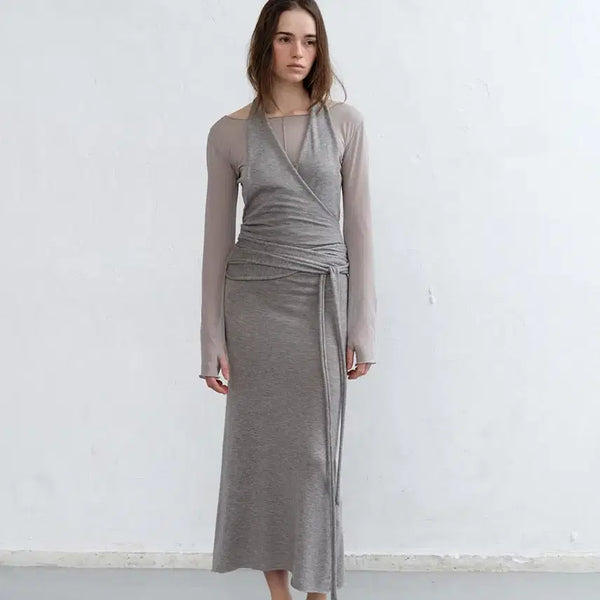 [BUNJANG] Lowtide Sleeveless Wrap Knit Dress Gray / Lowtide 로우타이드 슬리브리스랩니트원피스 그레이