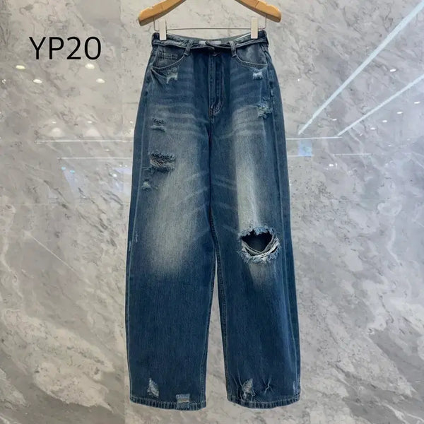 [BUNJANG] JS New York Style Washed Cut Wide Leg Jeans / js뉴욕스타일신상 허리 카브라 워싱 컷팅 와이드 청바지