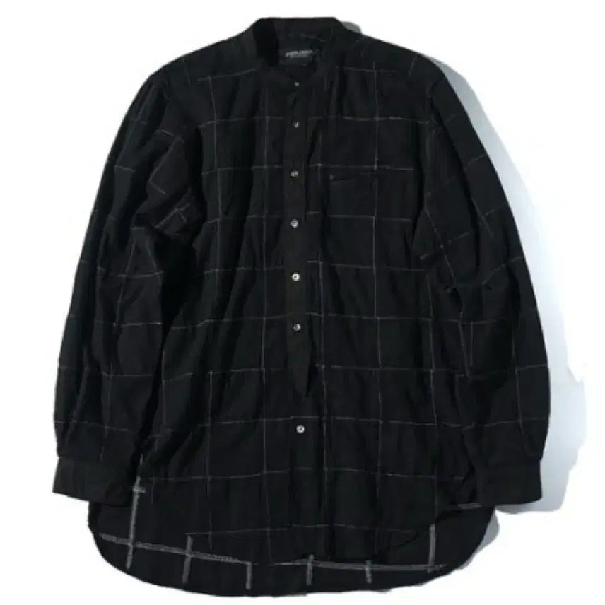 [BUNJANG] Eastlogue Banded Collar Long Shirt Black Madras / 이스트로그 밴디드 칼라 롱 셔츠 블랙 마드라스