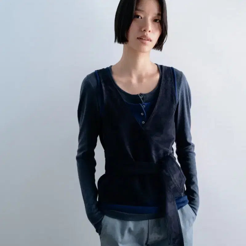 [BUNJANG] Monoha Slim Rib Henley Tee Gray / (새상품) Monoha 모노하 슬림립헨리티 그레이