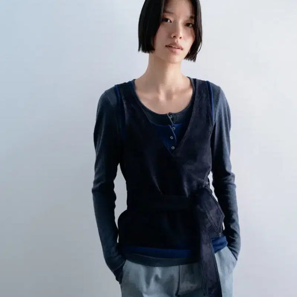[BUNJANG] Monoha Slim Rib Henley Tee Gray / (새상품) Monoha 모노하 슬림립헨리티 그레이