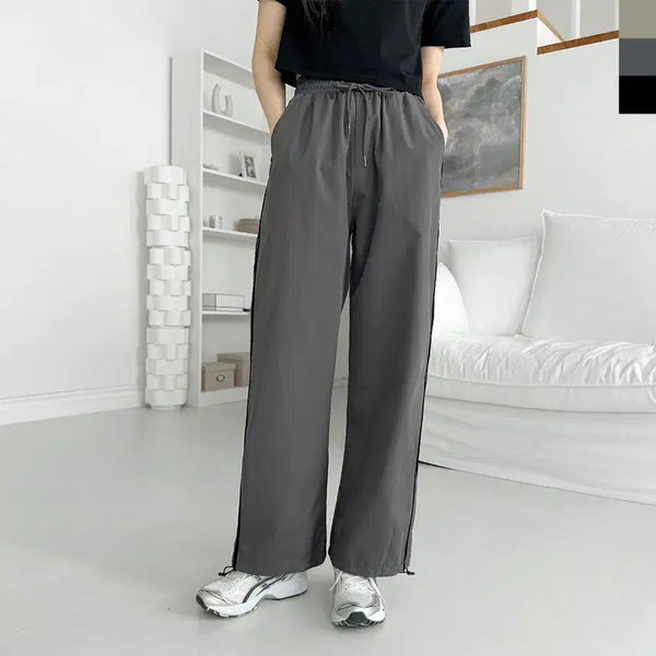 [BUNJANG] Women's Wide Training Pants with Stripe Detail / 새상품]여성 와이드 트레이닝 팬츠 두줄라인 밴딩 스트링 조거팬츠 여자