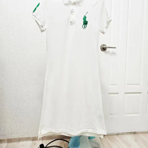 [BUNJANG] Ralph Lauren Polo Big Pony PK Short Sleeve Dress White/Green / (90)S 우주매물 랄프로렌폴로 빅포니 [흰초] PK폴로 반팔원피스