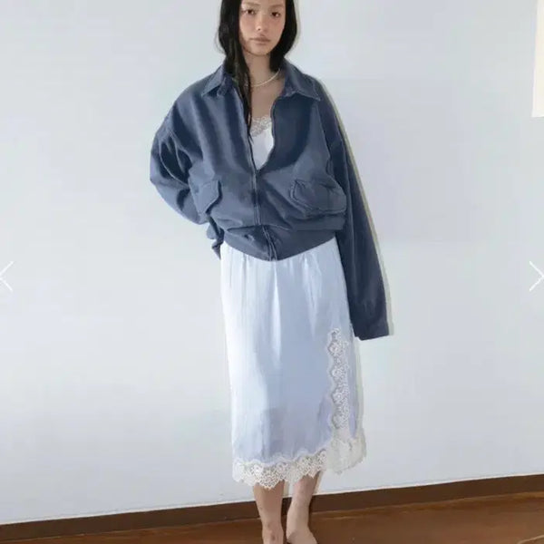 [BUNJANG] Monoha Exclusive Lace-Trim Skirt Blue / Monoha 모노하 익스클루시브 레이스트림스커트 블루
