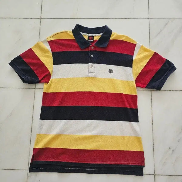 [BUNJANG] Vintage Element Stripe Short-Sleeve Polo Shirt L / 빈티지 엘리먼트 element 스트라이프 반팔 카라티 L
