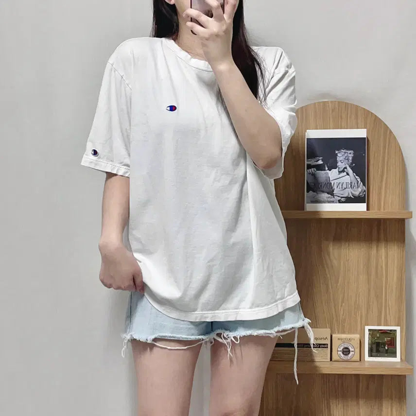 [BUNJANG] Champion White Two-Logo Loose Fit T-Shirt XL / 챔피온 화이트 투로고 후들핏 반팔티 [ XL ]