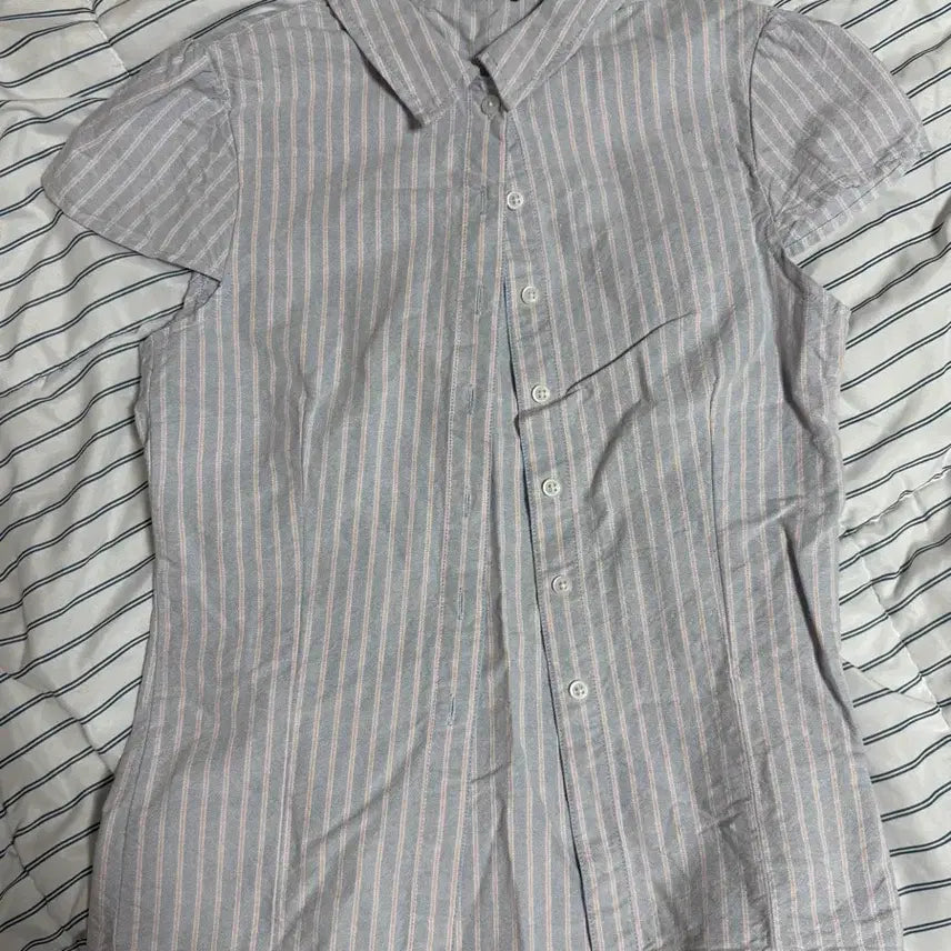 [BUNJANG] Brandy Melville Striped Collar Short Sleeve Shirt / (새상품)브랜드멜빌 세로 스프라이트 카라 반팔셔츠