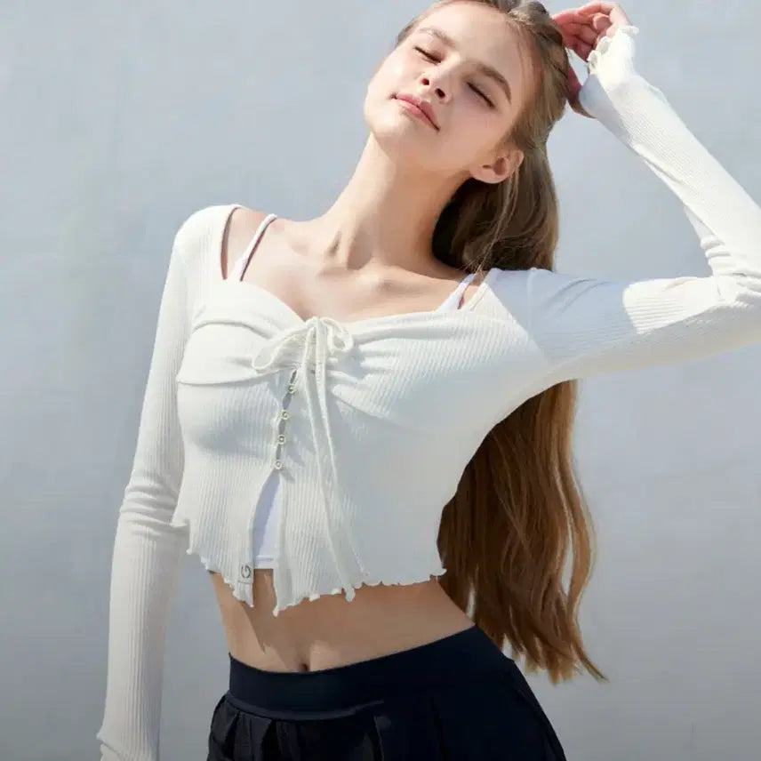 [BUNJANG] Grande Line Shirring Heart Neck Long Sleeve Ivory M / [새상품] 그란데라인 셔링 하트넥 롱 슬리브 아이보리 M