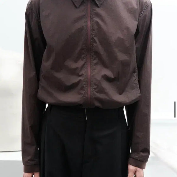 [BUNJANG] AMOMENTO SHEER ZIP-UP SHIRTS Burgundy / 아모멘토 SHEER ZIP-UP SHIRTS 버건디