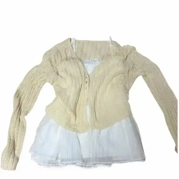 [BUNJANG] Ivory Lace Cami Set with White Cardigan / 아이보리 가디건 화이트레이스 나시 모리걸 빈티지 레몬
