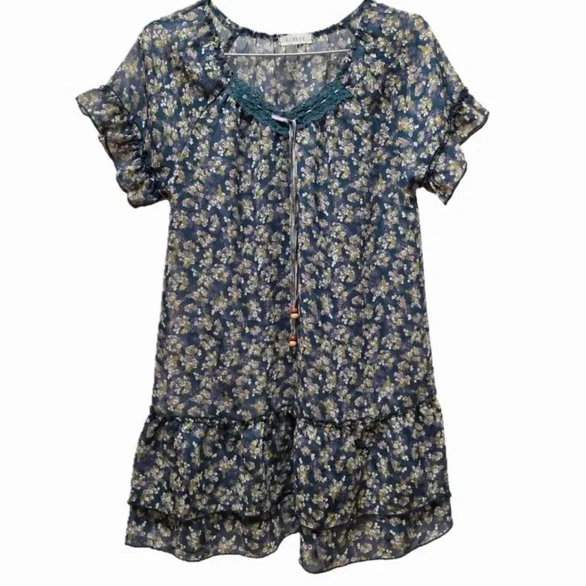 [BUNJANG] Mori Girl Teal Small Floral Vintage Dress / 모리걸 청록 잔꽃 빈티지 원피스