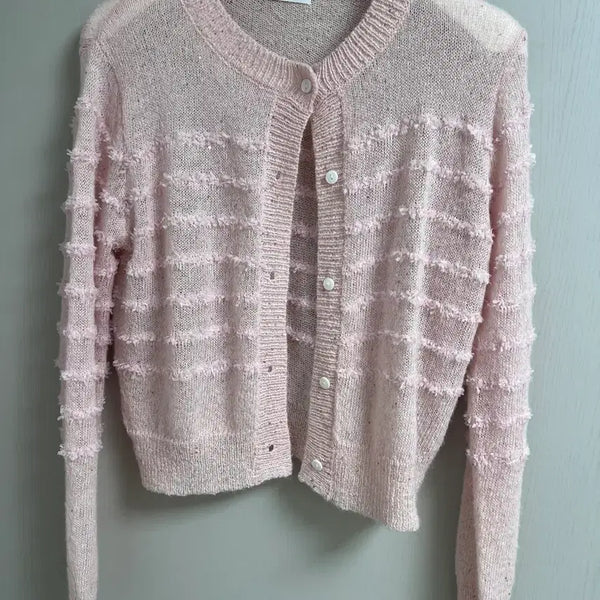 [BUNJANG] Sequin Pink Summer Knit Cardigan / 스팽글 핑크 썸머 니트 가디건