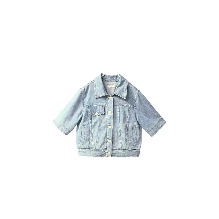 [BUNJANG] Sandro 22SS Light Wash Denim Short Sleeve Jacket / 산드로 22SS 연청 데님 반팔자켓