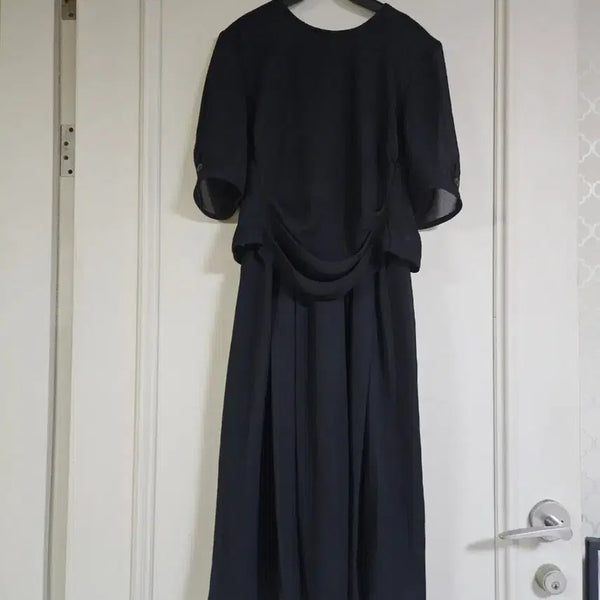 [BUNJANG] Black Pleated Long Dress / 블랙 플리츠 롱 원피스