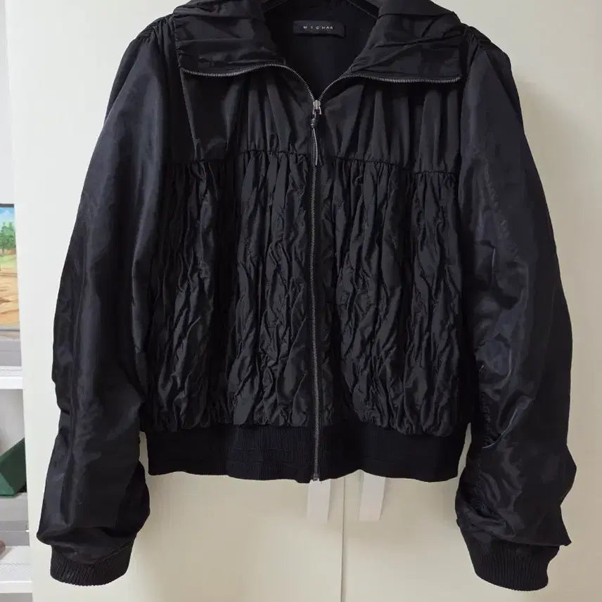 [BUNJANG] MICHAA Women's Black Shirred Bomber Jacket / 미샤 봄버셔링주름점퍼