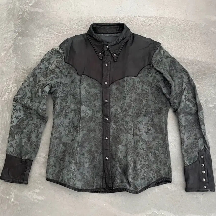[BUNJANG] ISAMU KATAYAMA BACKLASH Leather Mix Western Shirt / 이사무 카타야마 백래쉬 레더믹스 웨스턴 셔츠