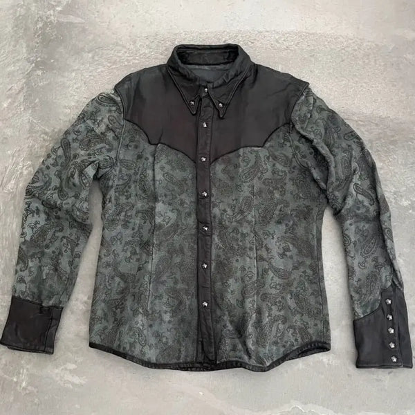 [BUNJANG] ISAMU KATAYAMA BACKLASH Leather Mix Western Shirt / 이사무 카타야마 백래쉬 레더믹스 웨스턴 셔츠