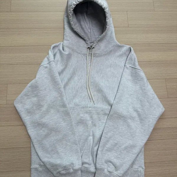 [BUNJANG] Outstanding Reverse Weave Hoodie 1% Mélange Grey / 아웃스탠딩 리버스위브 후드 1% 멜란지 그레이