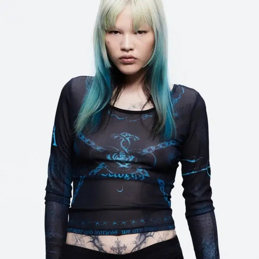 [BUNJANG] 2000 Archives Tattoo Mesh Top / 2000아카이브스 타투 매쉬탑