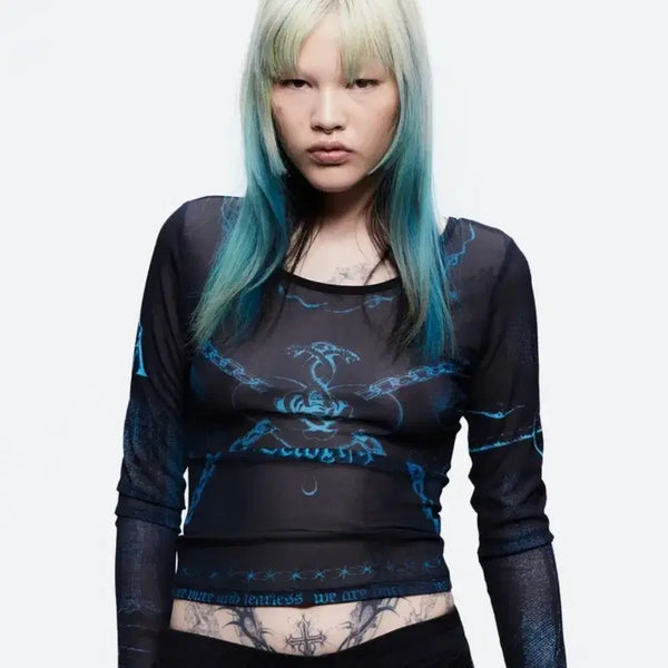 [BUNJANG] 2000 Archives Tattoo Mesh Top / 2000아카이브스 타투 매쉬탑