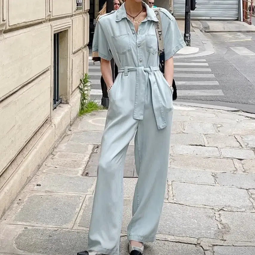 [BUNJANG] Jullog Blue Denim Jumpsuit (One Size) / 줄로그 연청색 점프수트 (프리)